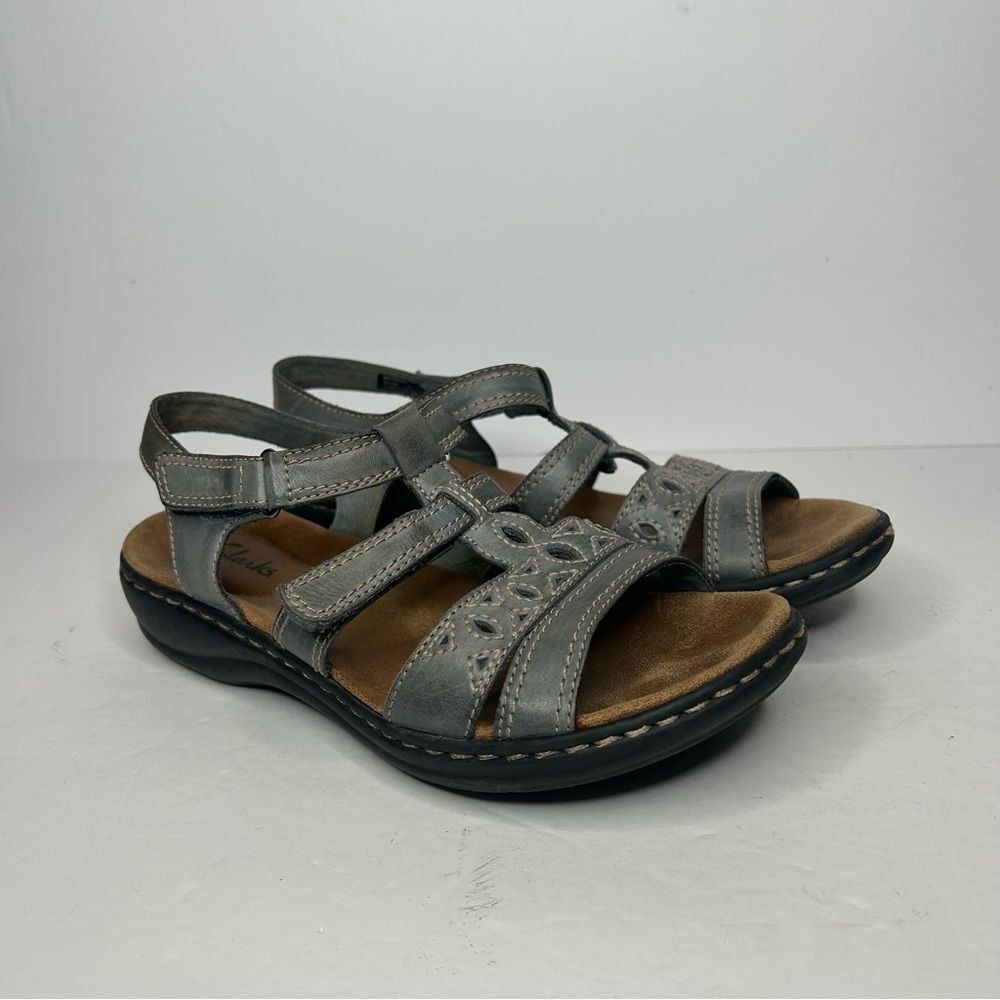 Clark’s leather Gray Comfort Sandals shoes 7 Cushioned Footbed